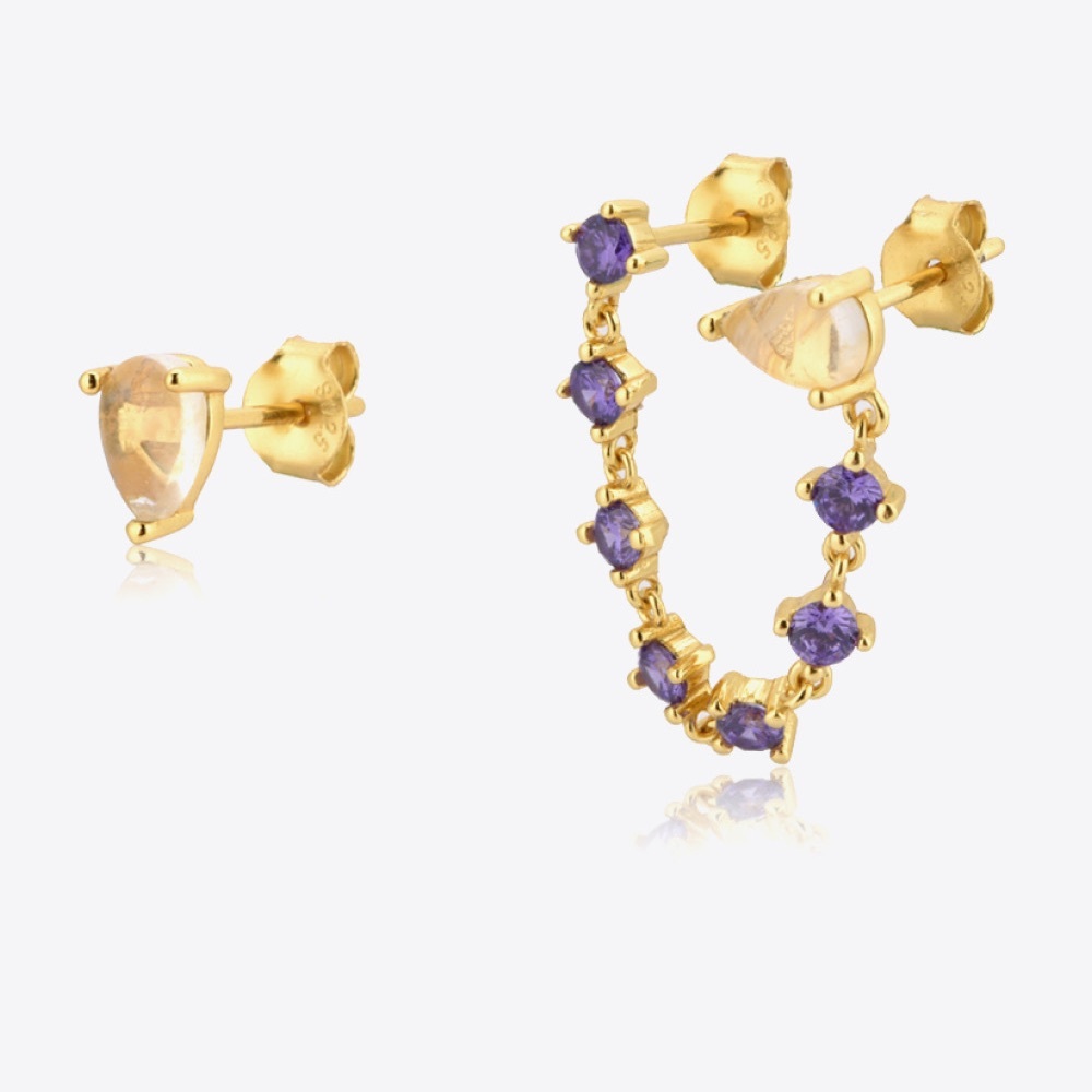 Gold Zircon 925 Sterling Silver Mismatched Earrings